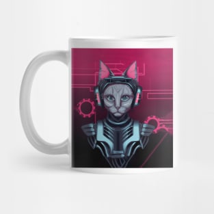 Cyborg Cyberpunk Cat DJ Lady Mug